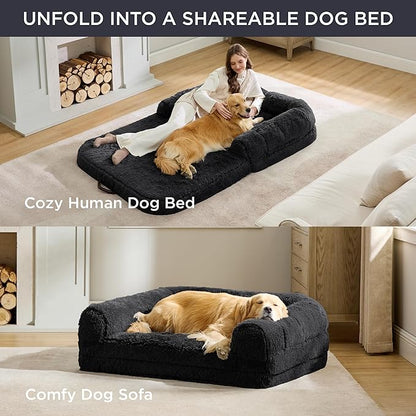 Bedsure Foldable Human Dog Bed for People Adults 2 in 1 Calming