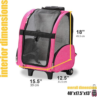 KOPEKS Deluxe Backpack Pet Travel Carrier with Double Wheels - Pink - Large (KPS-1115)