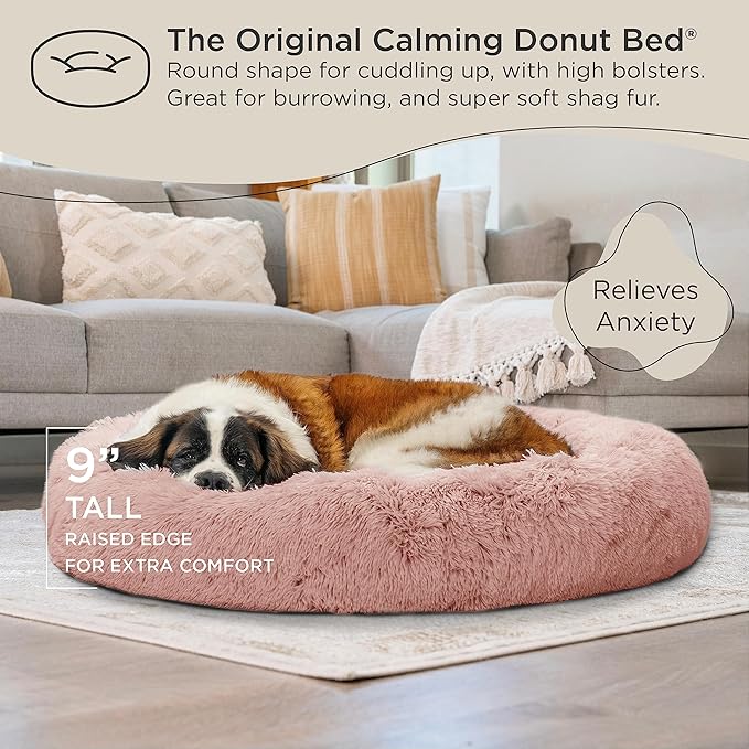 Best Friends by Sheri The Original Calming Donut Cat and Dog Bed in Shag Fur Dusty Rose 45"