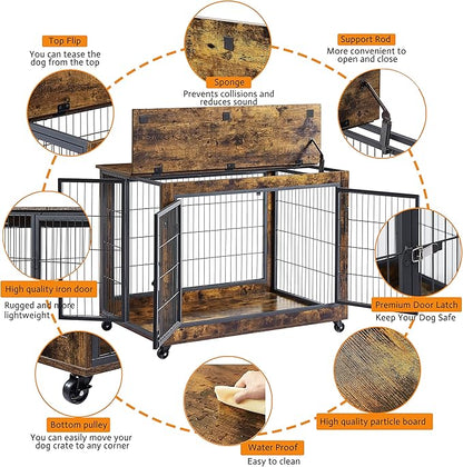 NicBex Dog Crate Furniture Dog Cage with Doors and Lift Top