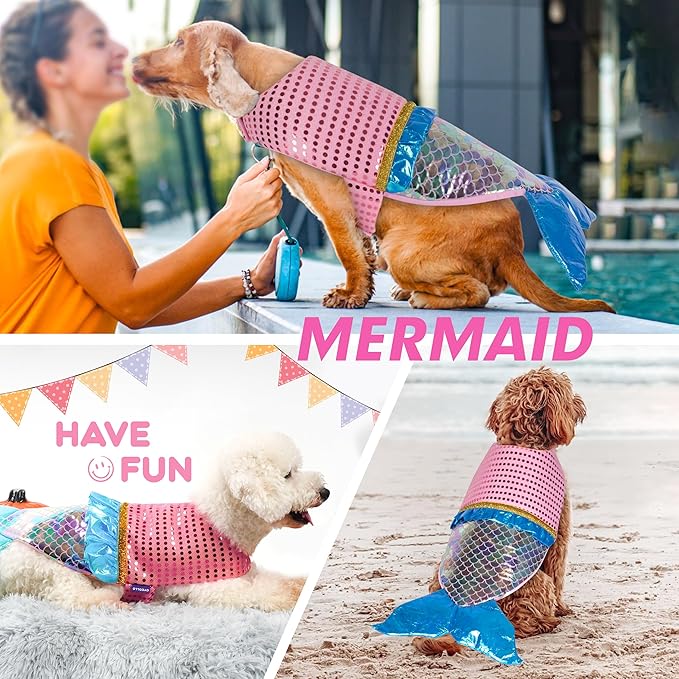 cyeollo Mermaid Dog Costume Halloween Dog Clothes with Sparkly Sequin Holiday Party Outfits Puppy Pet Costumes for Small Dogs Size XS