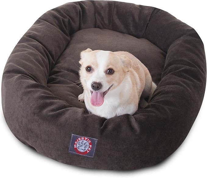 Majestic Pet 32 Inch Micro Velvet Calming Dog Bed Washable – Cozy Soft Round Dog Bed with Spine for Head Support 32x23x7 (inch)