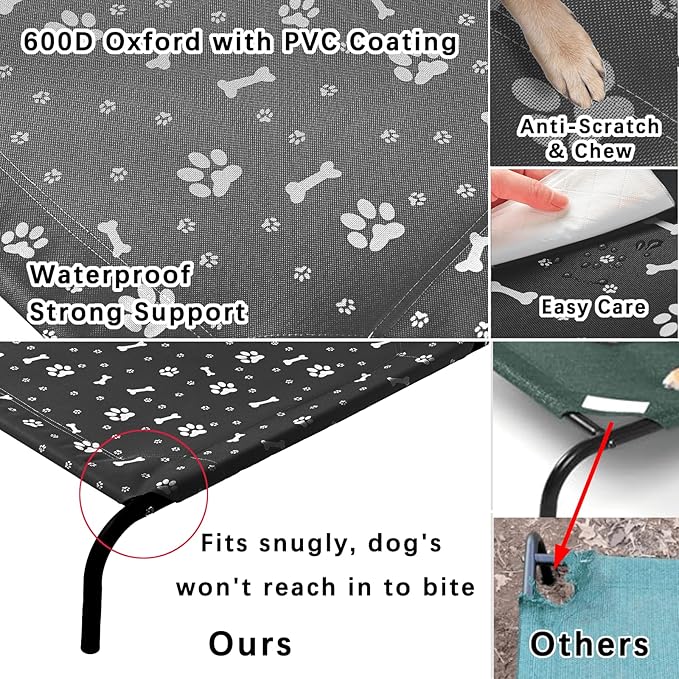 Elevated Dog Bed Pet Bed Replacement Cover, Raised Dog&Cat Bed with Washable WaterProof Mesh, Dog Cot Cat Bed Cover. L(43.3" L x 31.5" W x 7.5" Th) Black