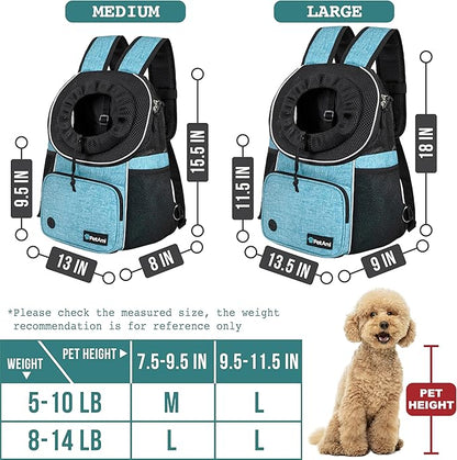 PetAmi Dog Front Carrier Backpack, Adjustable Dog Pet Cat Chest Carrier Backpack, Ventilated Dog Carrier for Hiking Camping Travel, Small Medium Dog Puppy Large Cat Carrying Bag, Max 10 lbs, Teal Blue