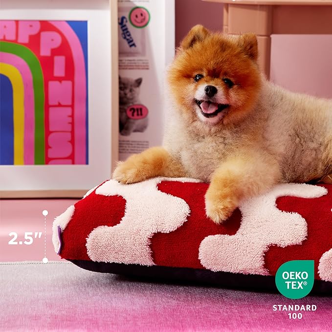 Lesure Small Dog Beds-Thick Shredded Chopped Foam Pet Bed Bottom(24'x16', Red)