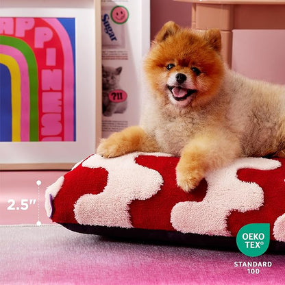 Lesure Small Dog Beds-Thick Shredded Chopped Foam Pet Bed Bottom(24'x16', Red)