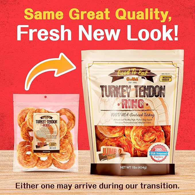 Gootoe Turkey Tendon Dog Treats – 100% USA-Sourced, Natural Snack, Premium Training Chews, Hypoallergenic, Reseal Value Bags, Size for Medium Dogs, Ring (M) Jumbo Pack, 1 lb (Pack of 1)