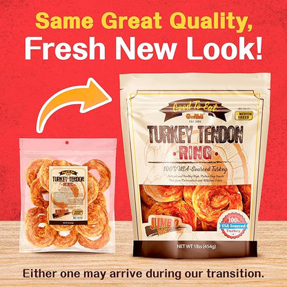 Gootoe Turkey Tendon Dog Treats – 100% USA-Sourced, Natural Snack, Premium Training Chews, Hypoallergenic, Reseal Value Bags, Size for Medium Dogs, Ring (M) Jumbo Pack, 1 lb (Pack of 1)