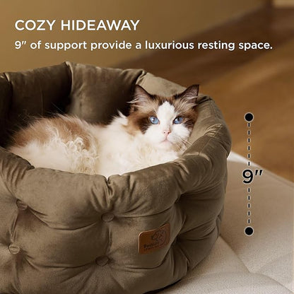 Bedsure Round Cat Beds for Indoor Cats 20x20x9inches, Oak