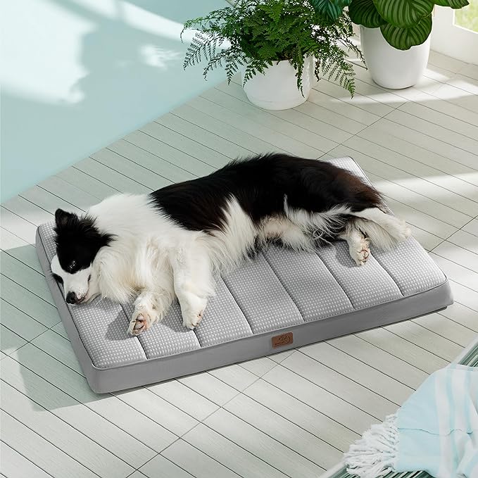 Bedsure Cooling Gel Foam Dog Bed for Large Dogs Cover(41"x29", Grey)