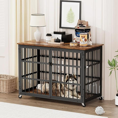 NicBex Dog Crate Furniture Dog Cage with Side Doors Opening