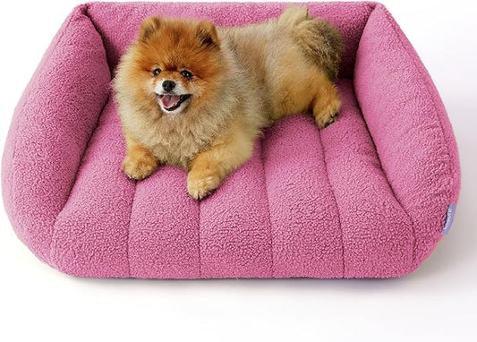 Lesure Orthopedic Dog Bed Sofa for Small Dogs & Cats Foam(24" x 18" x 9.5", Pink)