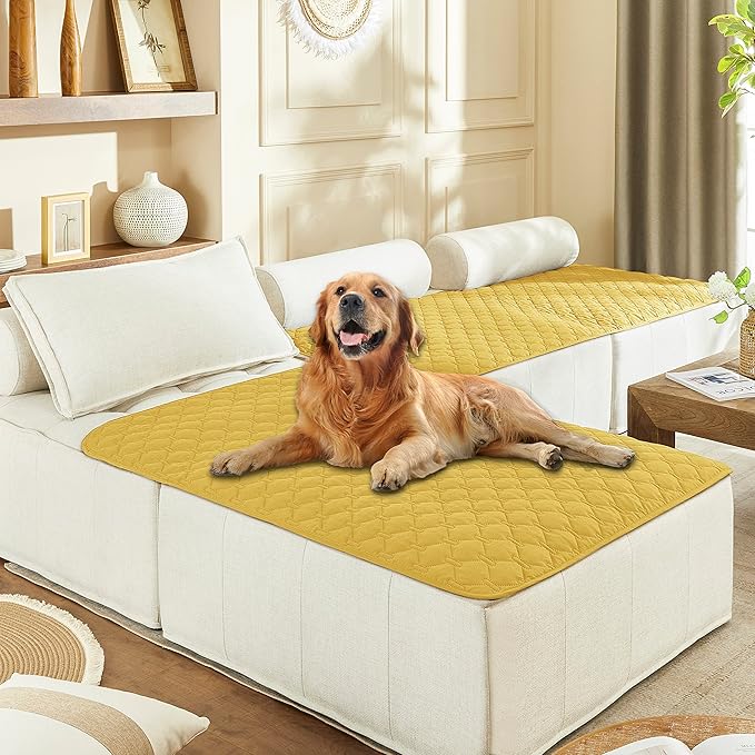 gogobunny 100% Double-Sided Waterproof Dog Bed Cover Pet Blanket Sofa Couch Furniture Protector for Puppy Large Dog Cat, Reversible (40x50 Inch (Pack of 1), Dark Yellow/Light Yellow)