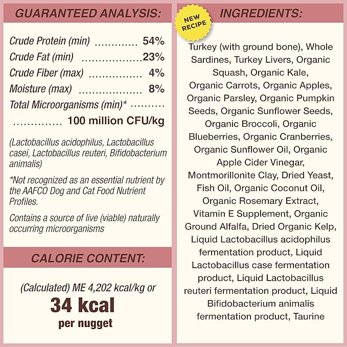 Primal Freeze Dried Raw Dog Food Nuggets, Turkey & Sardine Complete & Balanced Meal, Also Use as Topper or Treat, Premium, Healthy, Grain Free, High Protein Raw Dog Food, 14 oz