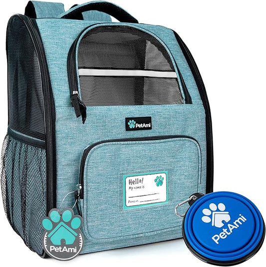 PetAmi Dog Backpack Carrier for Small Large Cat, Pet, Puppy, Ventilated Pet Hiking Backpack Travel Bag, Airline Approved Cat Backpack Carrier, Camping Biking Dog Bag Up to 18lbs Pet, Teal Turquoise