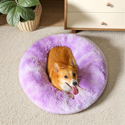 WESTERN HOME WH Calming Dog & Cat Bed, Anti-Anxiety Donut Cuddler Warming Cozy Soft Round Bed, Fluffy Faux Fur Plush Cushion Bed for Small Medium Dogs and Cats (20"/24"/27"/30")