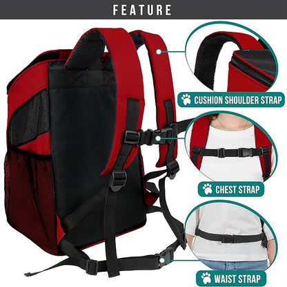 PetAmi Small Dogs and Cat Backpack Carrier, Airline Approved Pet Backpack Carrier, Ventilated, Safety Strap, Buckle Support Designed for Hiking Travel Camping Outdoor, Max 18 lbs (Red)