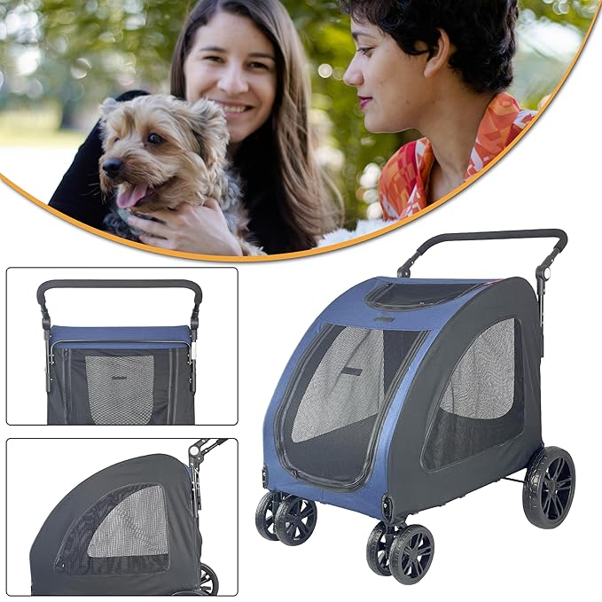 Foldable Pet Jogger Stroller for Large Dogs up to 110 lbs