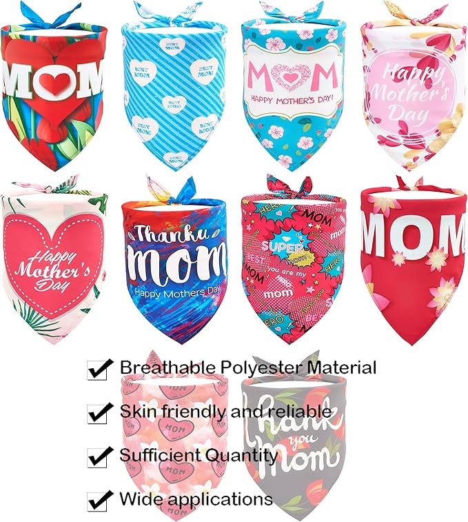 10PCS Mother’s Day Dog Bandanas for XXS XS Small Girl Boy Puppy Doggie“Best Mom” “Super Mom” “ I Love Mom” “ Happy Mother’s Day” Pink Blue Yellow Tie Dye Floral Grooming Accessories
