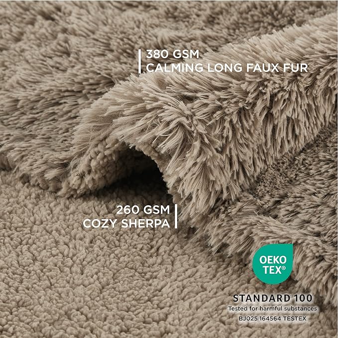 Bedsure Waterproof Dog Blankets for Large Dogs - Calming Cat Blanket for Bed Couch Protector Washable, Long Faux Fur Pet Throw Blanket for Puppy, Reversible Furniture Protection, 60"x80", Brown