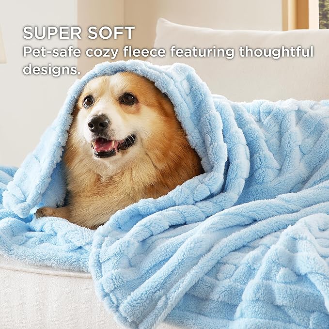 Bedsure Dog Blanket for Large Dogs Washable - Soft Fluffy Puppy Blanket with Premium 300GSM Coral Fleece, Cozy Calming Cat Blankets for Indoor Cats, Fuzzy Pet Blanket for Kitten Doggy, Blue, 40x50IN