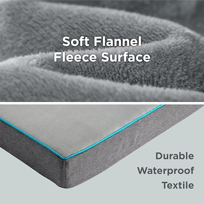 Lesure Dog Bed Cover Flannel - Small Dog Bed Washable Removable Cover, Plush Fleece Replacement Cover for Orthopedic Pet Mad Beds, 24x18x3 Inches Grey