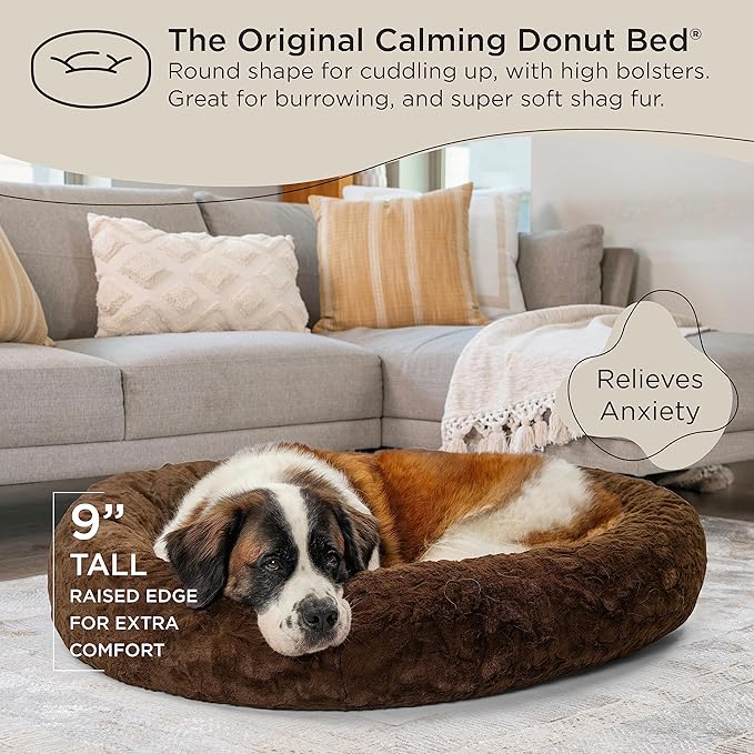 Best Friends by Sheri The Original Calming Donut Cat and Dog Bed in Lux Fur Dark Chocolate 45"