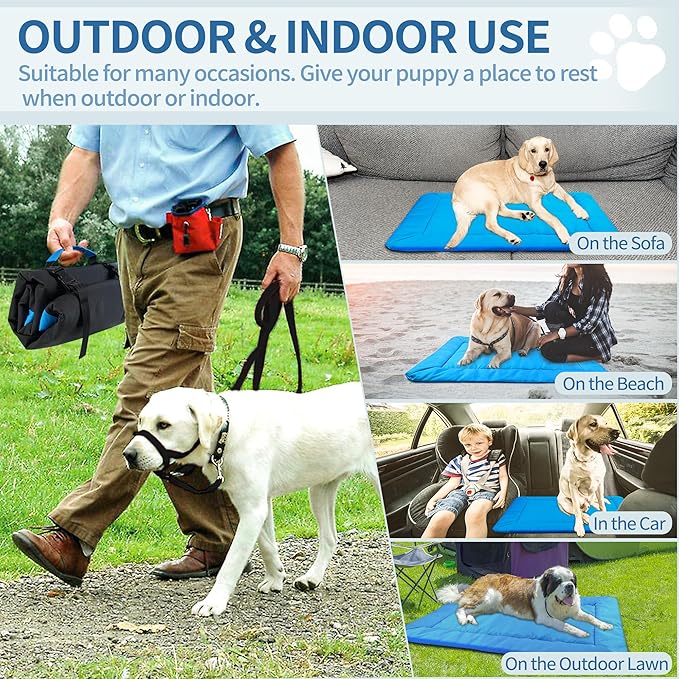 Aitmexcn Outdoor Dog Bed Mat Waterproof, Camping Dog Bed Portable and Folding with Handle, Washable Travel Outdoor Dog Mat Foldable 35" x 25" x 2"