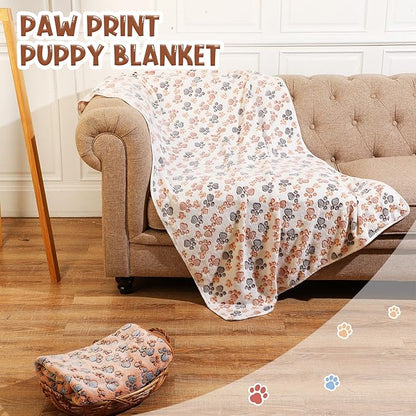 4 Pcs Pet Blanket Dog Puppy Blanket Paw Print Fleece Blanket for Small Medium Pet Dog Cat Warm Soft Sleep Mat Guinea Pig Cage Liners Blanket (White Purple,XX-Large(51 x 63 Inch))