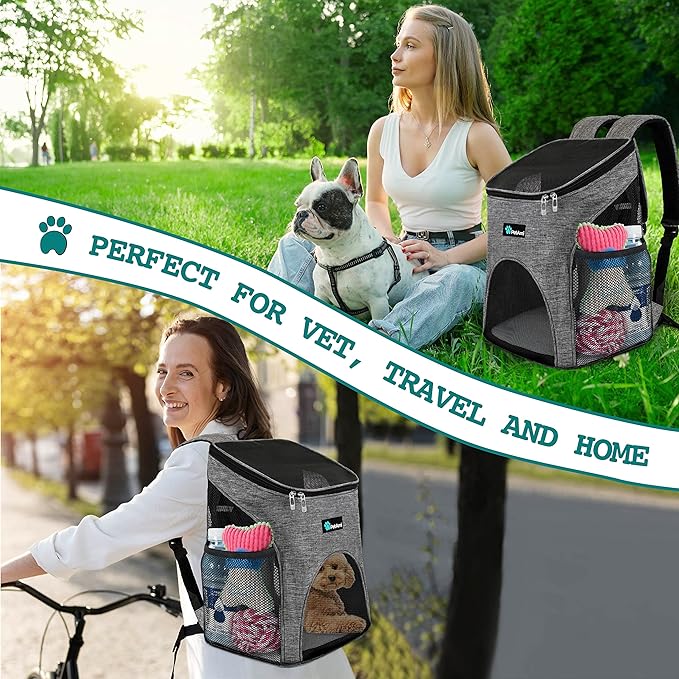 PetAmi Small Dogs and Cat Backpack Carrier, Airline Approved Pet Backpack Carrier, Ventilated, Safety Strap, Buckle Support Designed for Hiking Travel Camping Outdoor, Max 18 lbs (Heather Gray)