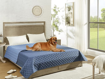 gogobunny 100% Double Sided Waterproof Dog Blanket Soft Pet Bed Cover Reversible Protect Furniture Couch Sofa Car for Puppy Cat Kids (Dark Blue/Light Blue 82x102 Inch 1))