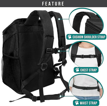 PetAmi Small Dogs and Cat Backpack Carrier, Airline Approved Pet Backpack Carrier, Ventilated, Safety Strap, Buckle Support Designed for Hiking Travel Camping Outdoor, Max 18 lbs (Black)