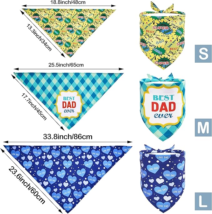 10PCS Father’s Day Dog Bandanas Small XS XXS for Girl Boy Puppy Doggie “Best Dad” “Super Dad” “ I Love Dad” “ Happy Father’s Day” Pink Blue Yellow Plaid Grooming Accessories