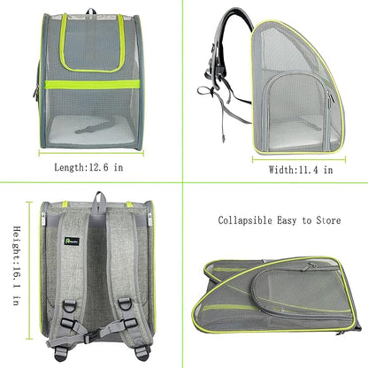 Pet Carrier Backpack, Ventilated and Breathable for Cats Dogs, Collapsible Designed for Travel, Hiking & Outdoor Use Green