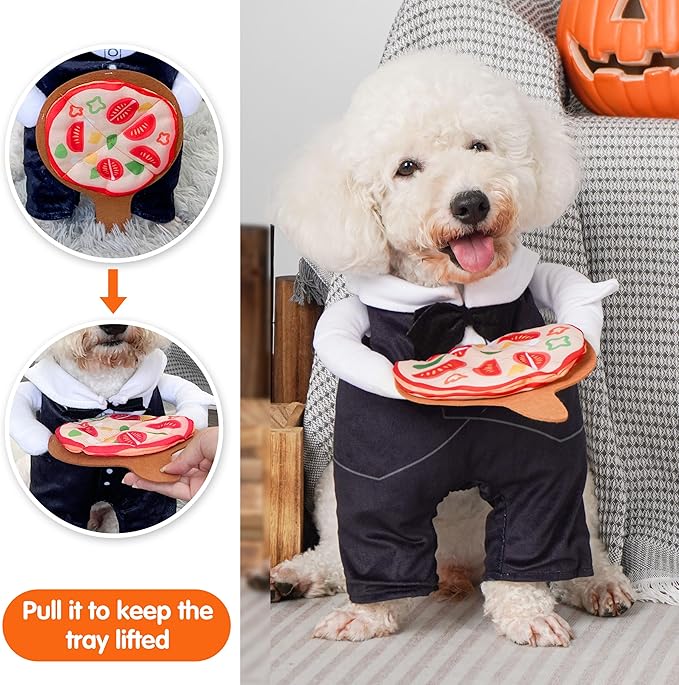 cyeollo Waiter Dog Halloween Costume, Funny Large Dog Costumes for Medium Large Dogs Pet Cosplay Cute Clothes Holiday Outfits, Size L