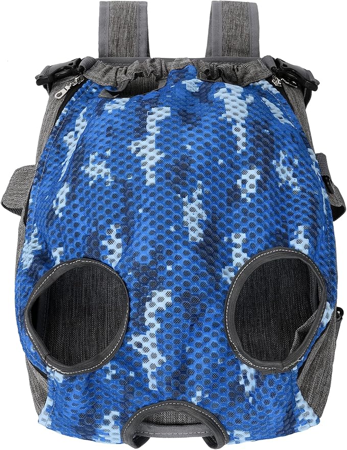 Mile High Life | Hiking Outdoor Pet Carrier Backpack | Legs Out Puppy Cat Carrier | Camouflage Dog Carrier for Small Dogs | Dog Backpack w Breathable Mesh (Blue)