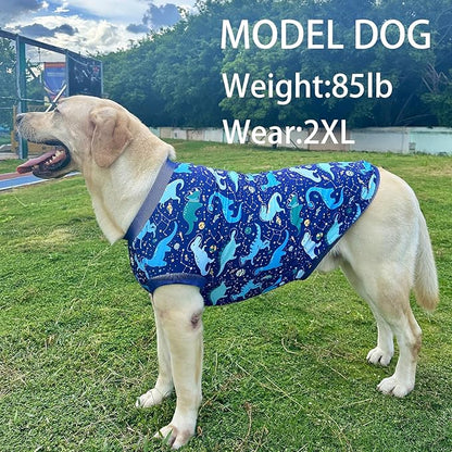 Dog Navy Sleeveless T Shirts with Universe Dinosaur Pattern Printed Soft Vest for Large Dogs (L, Vest)