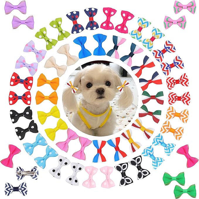 60Pcs Small Dogs Bows with Clips Girl Puppy