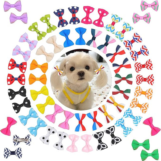 60Pcs Small Dogs Bows with Clips Girl Puppy