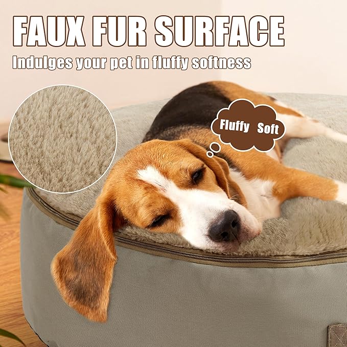 BALAPET Bean Bag Dog Bed Calming Dog Bed for Large Dogs with Removable Quilt Top & Washable Cover 30 inches Anti-Slip Round Fluffy Plush Dog Bed