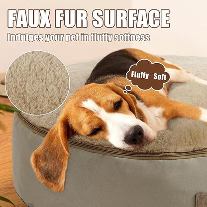 BALAPET Bean Bag Dog Bed Calming Dog Bed for Large Dogs with Removable Quilt Top & Washable Cover 30 inches Anti-Slip Round Fluffy Plush Dog Bed