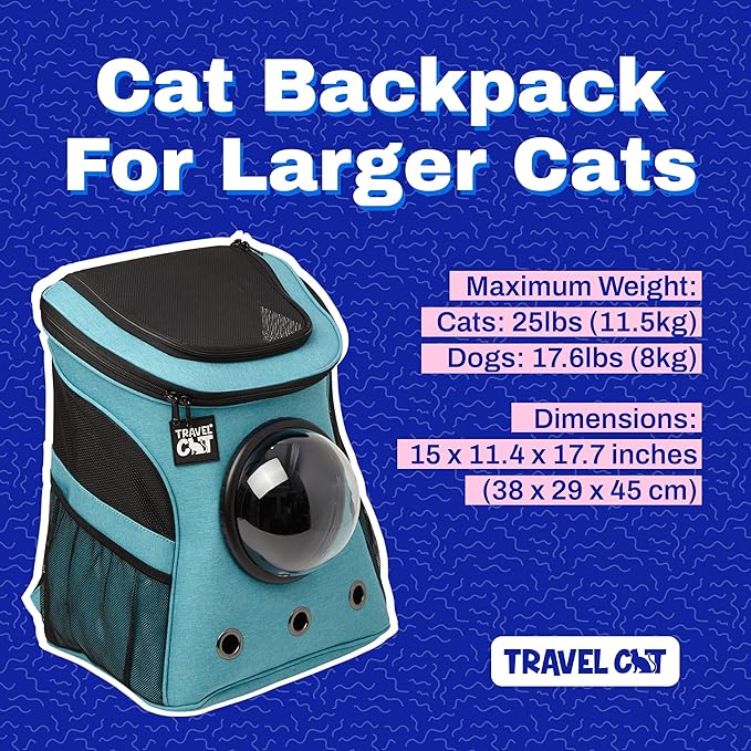 Fat Cat Backpack Carrier - Airline Approved Cat Carrier with Space Capsule Bubble for for Small Cats, Kitten - Premium Aqua Cat Carrier Backpack for Outdoor, Travel, Hiking, Pet Supplies