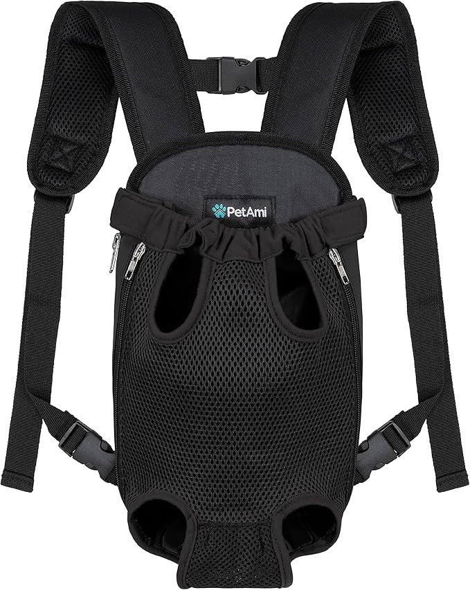 PetAmi Dog Carrier Backpack, Adjustable Dog Pet Cat Front Carrier Backpack | Ventilated Dog Chest Carrier for Hiking Camping Travel, Sling Bag for Small Medium Dog Cat Puppies, Medium, 9-13 lbs, Black