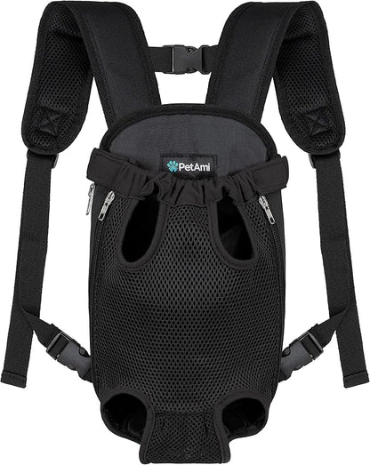 PetAmi Dog Carrier Backpack, Adjustable Dog Pet Cat Front Carrier Backpack | Ventilated Dog Chest Carrier for Hiking Camping Travel, Sling Bag for Small Medium Dog Cat Puppies, Small, 5-9 lbs, Black