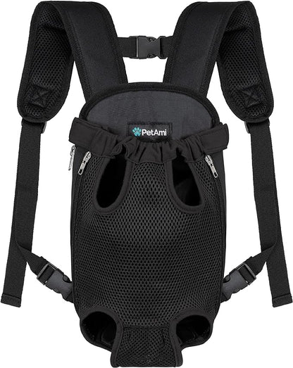 PetAmi Dog Carrier Backpack, Adjustable Dog Pet Cat Front Carrier Backpack | Ventilated Dog Chest Carrier for Hiking Camping Travel, Sling Bag for Small Medium Dog Cat Puppies, Large, 12-16 lbs, Black