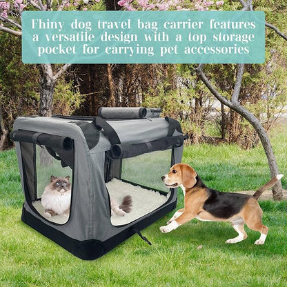 Fhiny Large Cat Carrier for 2 Cats, 24"x17"x17" Soft Dog Crate Collapsible Portable Travel Pet Carrier Bag Durable Breathable Foldable Kitten Carrier Bag for Puppy Cats Under 35 Lbs Grey