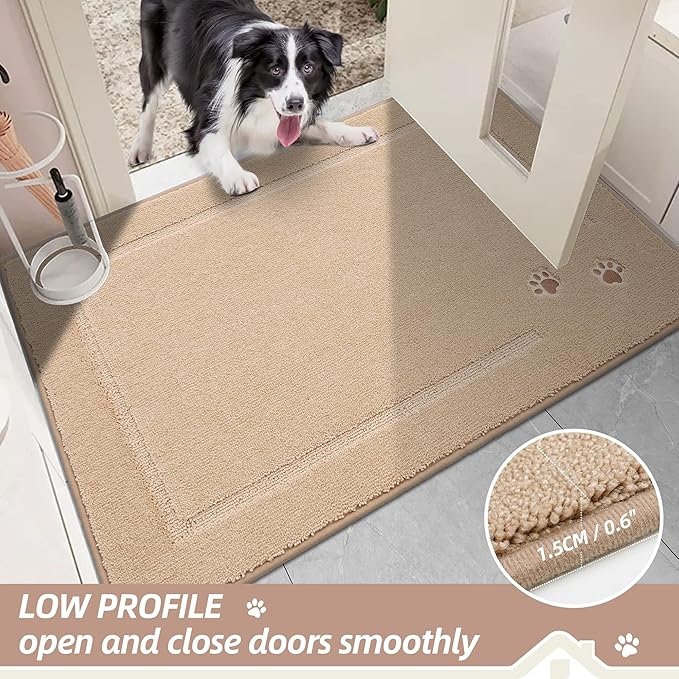 BEQHAUSE Dog Door Mat for Muddy Paws Dirt Trapper Absorbent Indoor Door Mats Non-Slip Washable Entryway Rug Low-Profile Welcome Dog Mat Polyester Mud Mat for Dogs and Wet Shoes 20"x32"