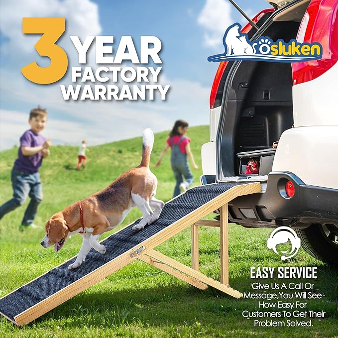 𝟮𝟬𝟮𝟰 𝐔𝐩𝐠𝐫𝐚𝐝𝐞𝐝 Dog Ramp for Bed, 64" Long Foldable Pet Ramp for Small Large Dogs Cats, Dog Ramps for High Beds Car, High Traction with Platform 6 Adjustable Heights 24" to 30" Up to 220LBS