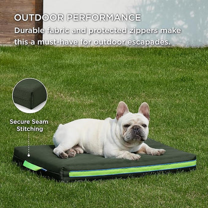 Bedsure Chewproof Durable Outdoor Waterproof Dog Bed with Heavy Duty Cover (30"x20", Moss