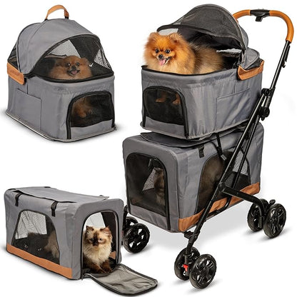 Double Pet Stroller with Detachable Carriers 2 Dogs